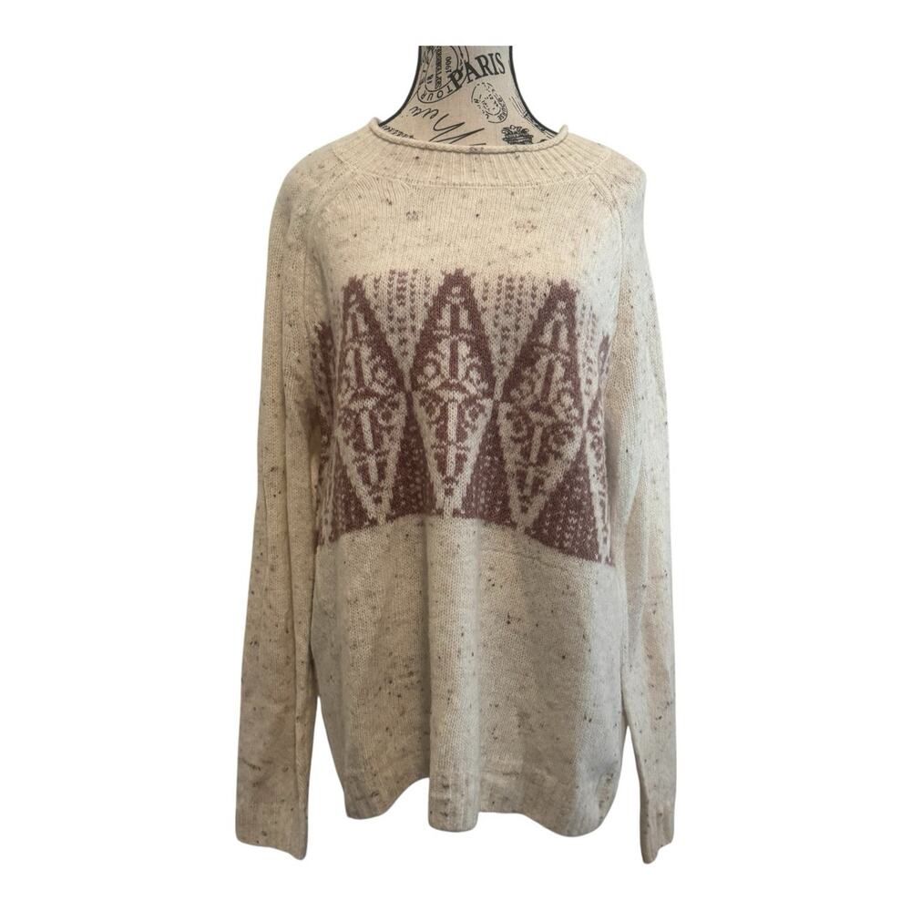 Croft & Barrow Fair Isle Knit Sweater XL Cream Maroon Geometric Pullover Cottage